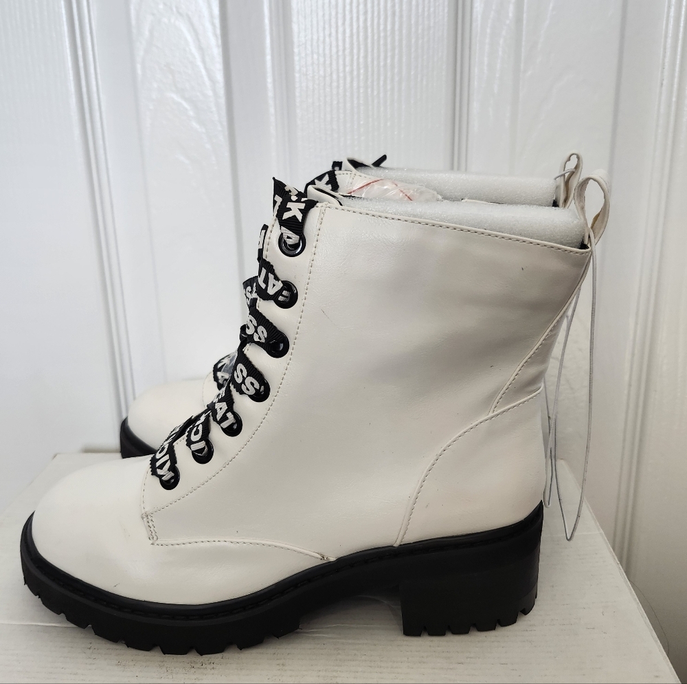 torrid White Combat Boots with Black Sole and Laces